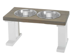 Farmhouse 2 Bowl Elevated Regular Feeder 12 Inch White/Gray