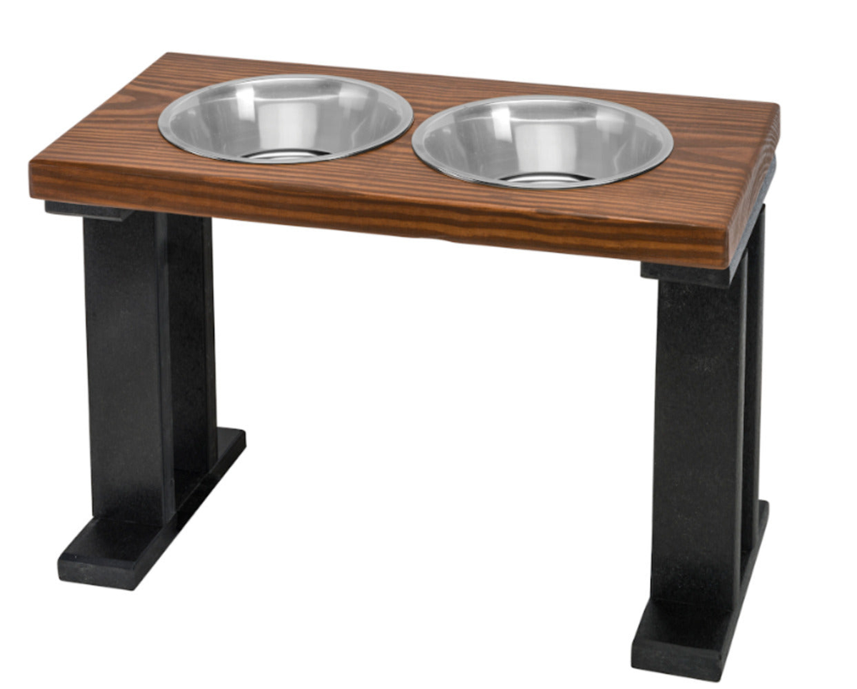 Farmhouse 2 Bowl Elevated Regular Feeder 16 Inch Black/Chestnut