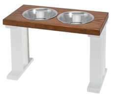 Farmhouse 2 Bowl Elevated Regular Feeder 16 Inch White/Chestnut