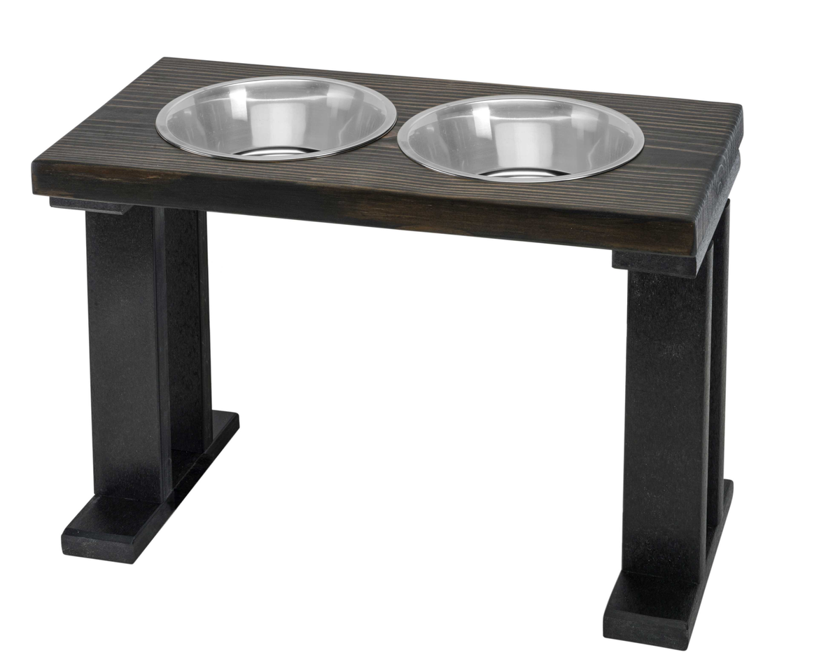 Farmhouse 2 Bowl Elevated Regular Feeder 16 Inch Black/Ebony