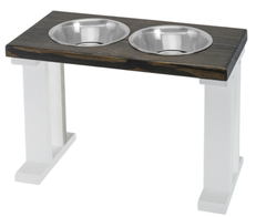 Farmhouse 2 Bowl Elevated Regular Feeder 16 Inch White/Ebony