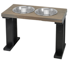 Farmhouse 2 Bowl Elevated Regular Feeder 16 Inch Black/Gray