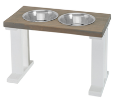 Farmhouse 2 Bowl Elevated Regular Feeder 16 Inch White/Gray