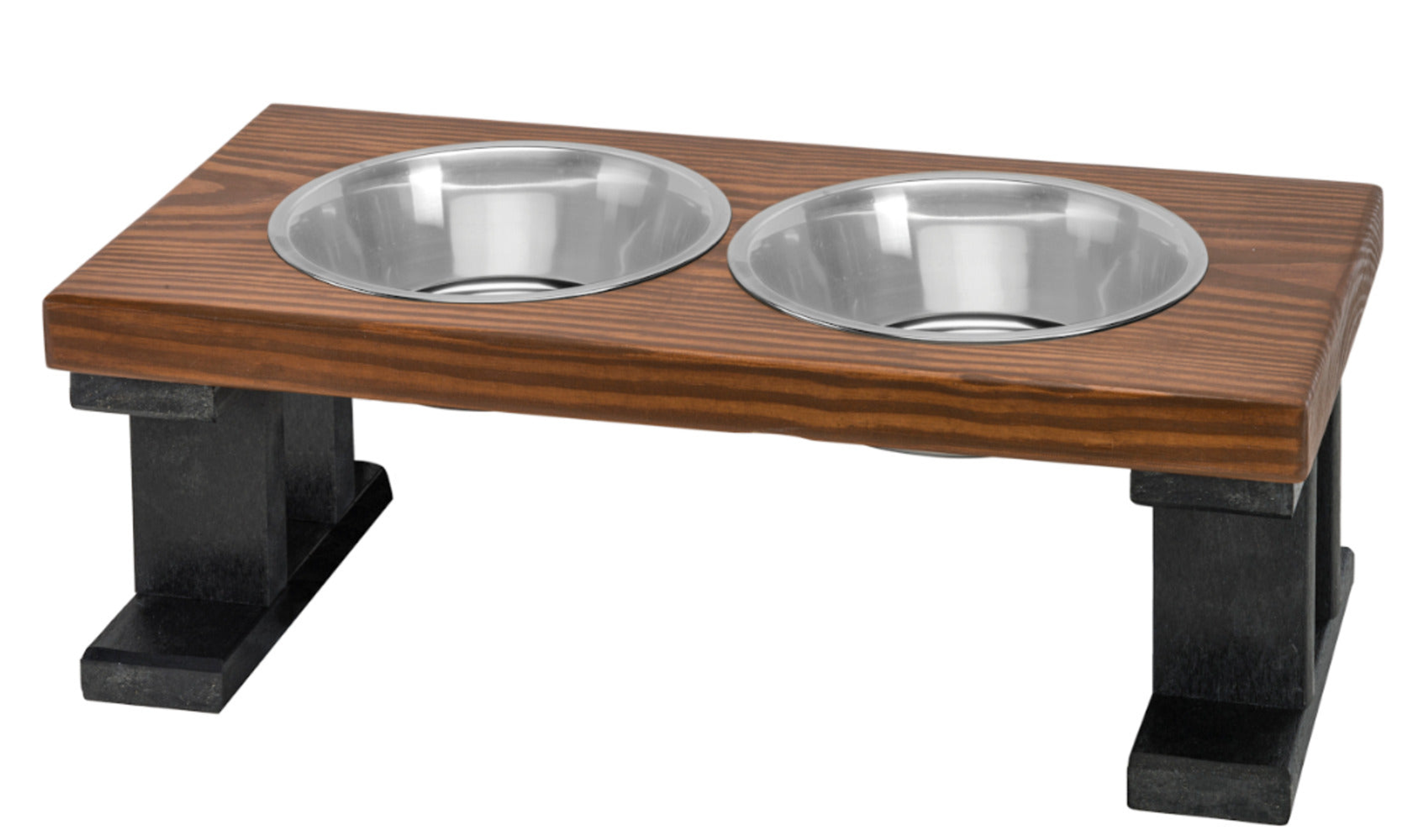 Farmhouse 2 Bowl Elevated Regular Feeder 8 Inch Black/Chestnut