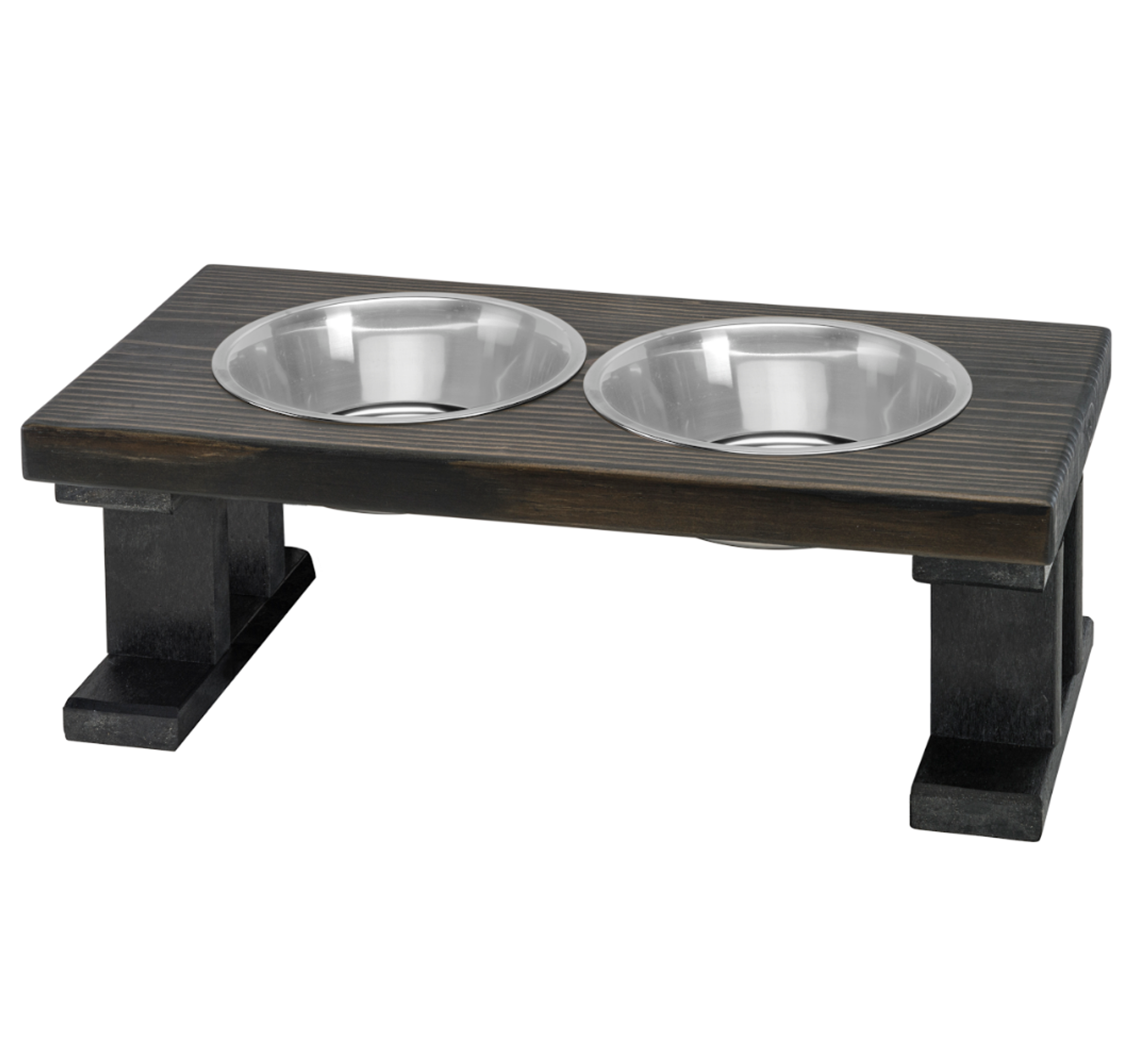 Farmhouse 2 Bowl Elevated Regular Feeder 8 Inch Black/Ebony