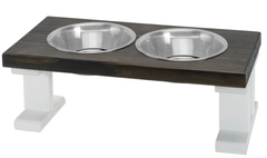 Farmhouse 2 Bowl Elevated Regular Feeder 8 Inch White/Ebony