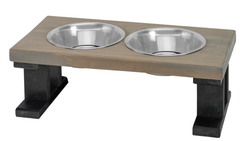 Farmhouse 2 Bowl Elevated Regular Feeder 8 Inch Black/Gray