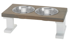 Farmhouse 2 Bowl Elevated Regular Feeder 8 Inch White/Gray