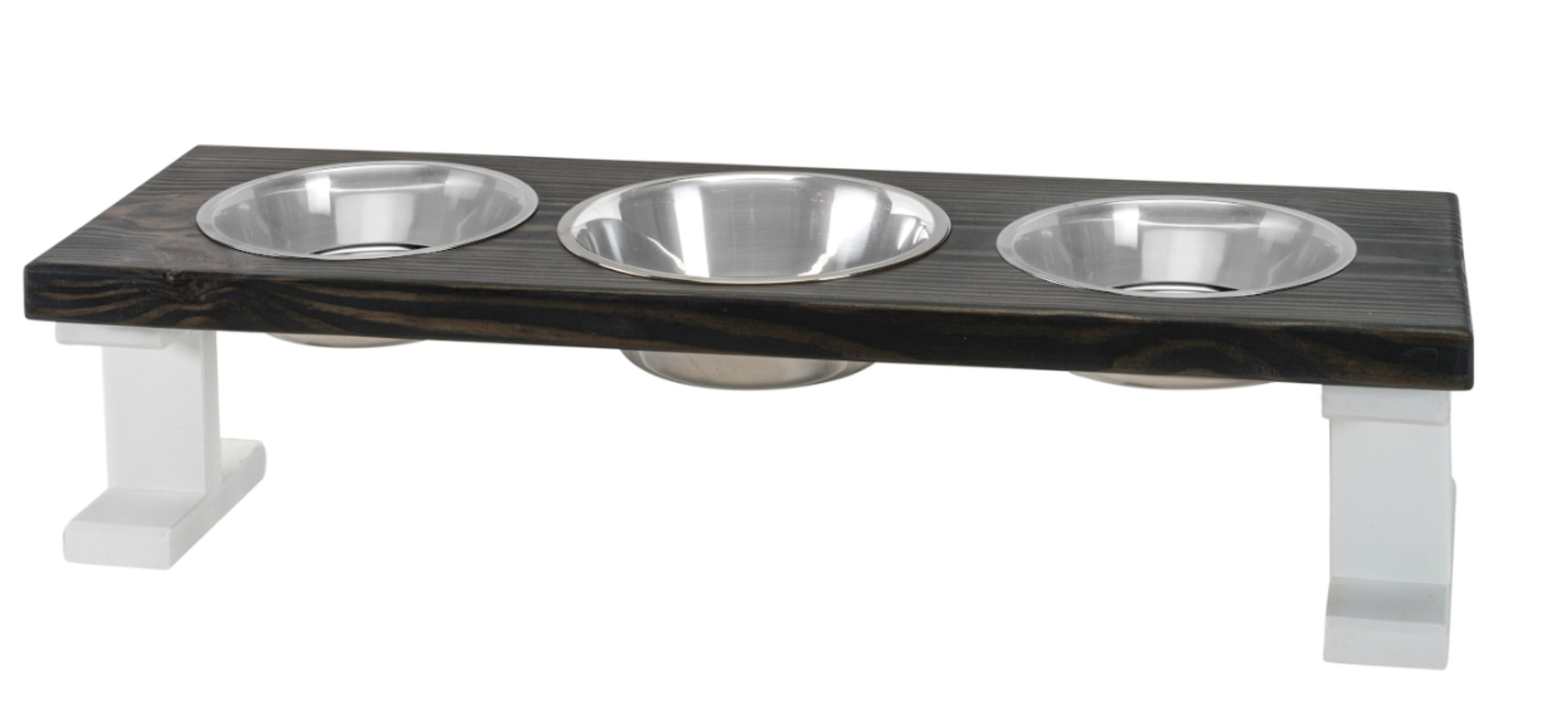 Farmhouse 3 Bowl Elevated Regular Feeder 8 Inch White/Ebony