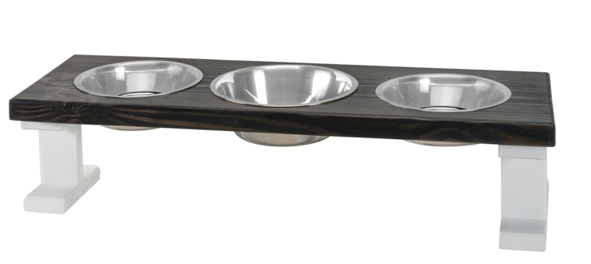 Farmhouse 3 Bowl Elevated Regular Feeder 8 Inch White/Ebony
