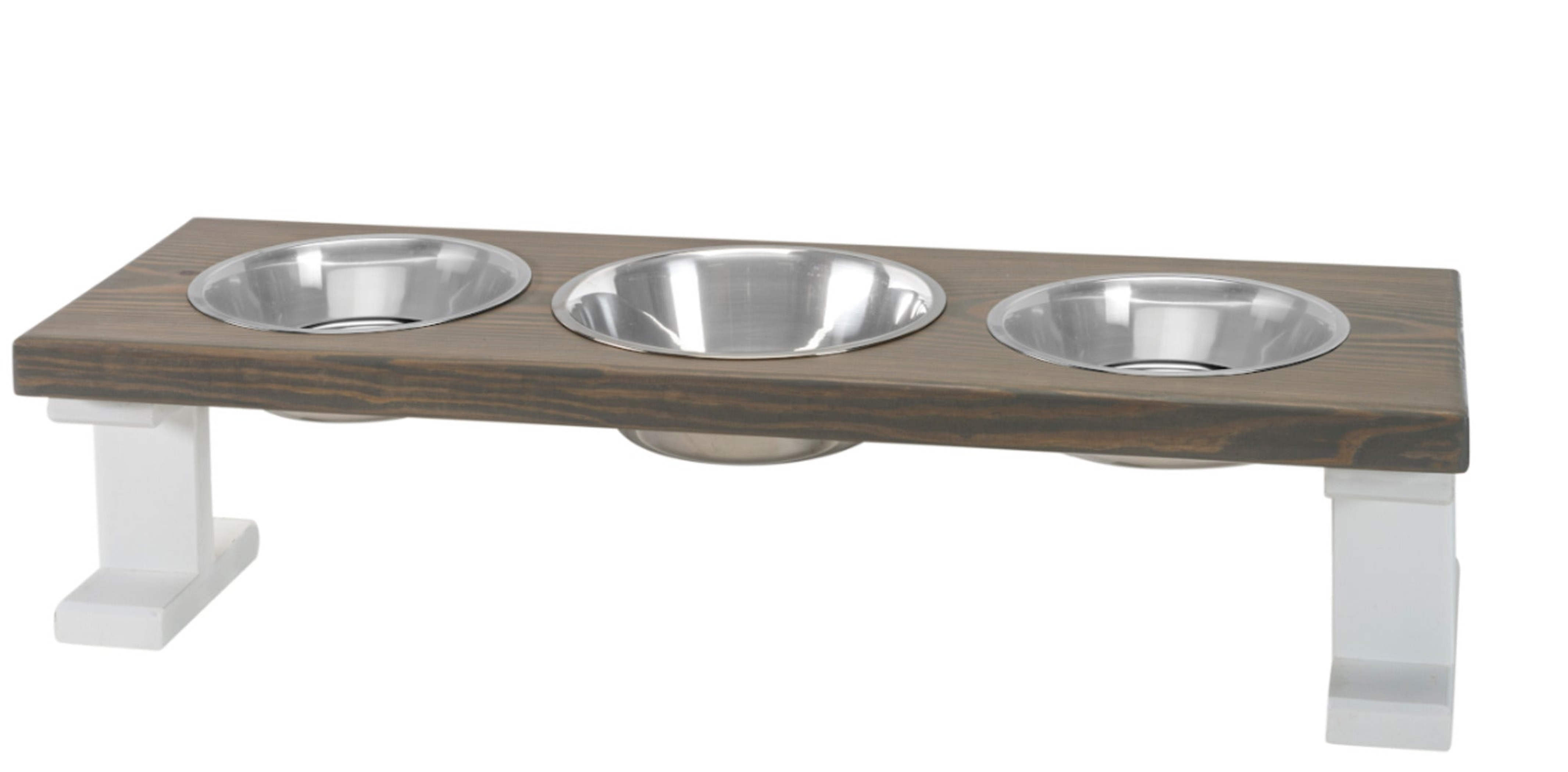 Farmhouse 3 Bowl Elevated Regular Feeder 8 Inch White/Gray