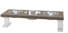Farmhouse 3 Bowl Elevated Regular Feeder 8 Inch White/Gray