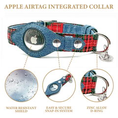 Apple Airtag Collar XS Red Plaid & Denim-2