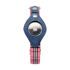 Apple Airtag Collar Large Pink Plaid & Denim-4