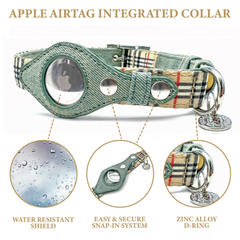 Apple Airtag Collar Medium Beige Plaid & Denim-2