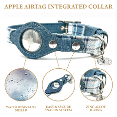 Apple Airtag Collar Large Blue Plaid & Denim-2