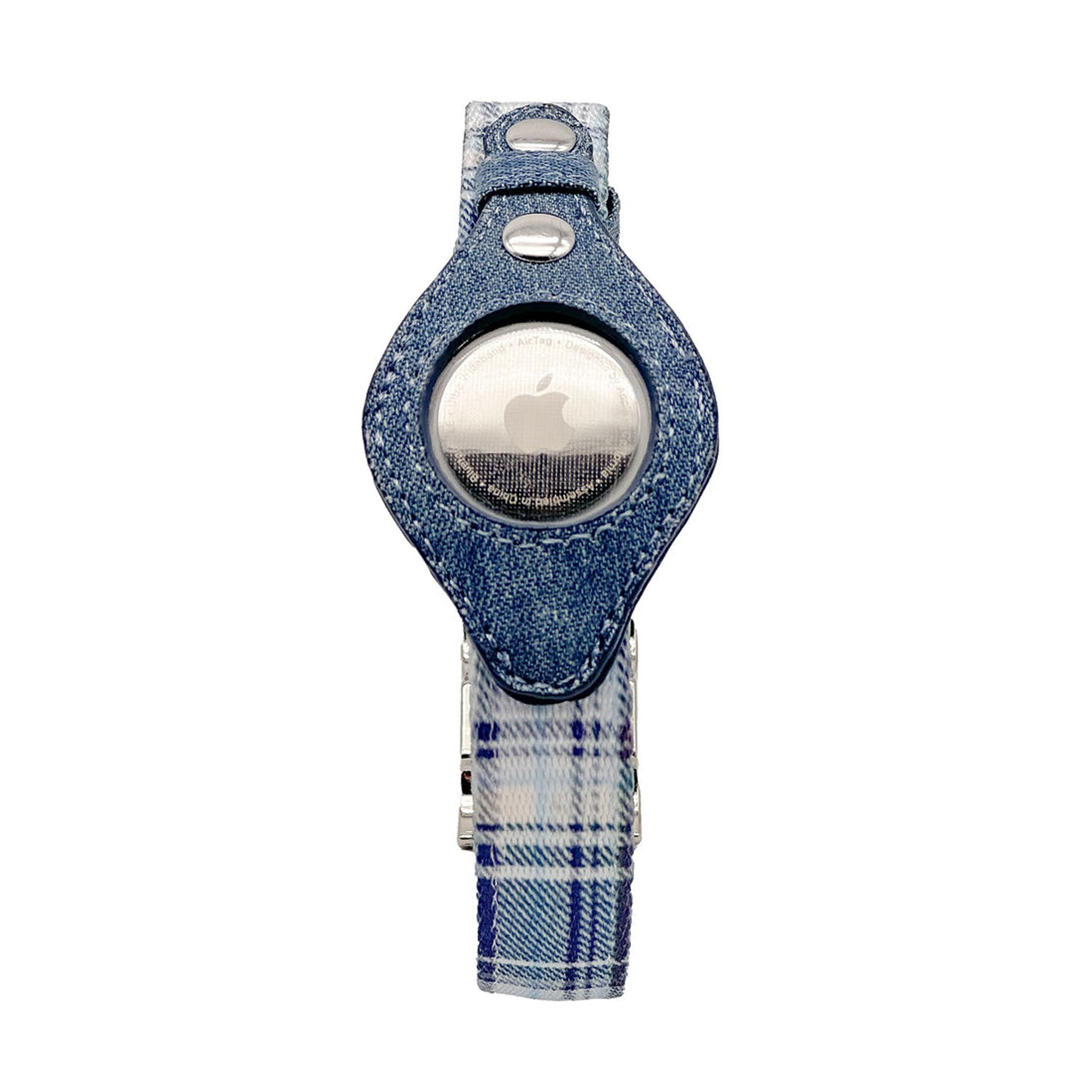Apple Airtag Collar Large Blue Plaid & Denim-4