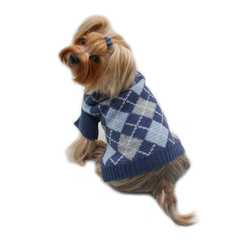Argyle Turtleneck Sweater in Navy/Grey/Light Blue L Blue