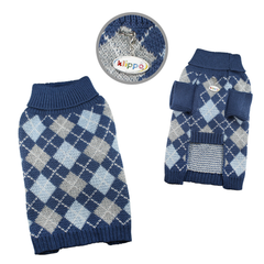 Argyle Turtleneck Sweater in Navy/Grey/Light Blue XL Blue-2
