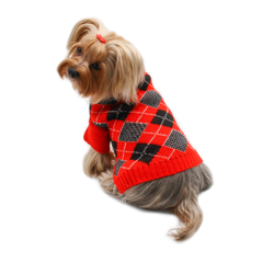Argyle Turtleneck Sweater in Red/Black/White S Red