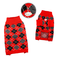Argyle Turtleneck Sweater in Red/Black/White S Red-2