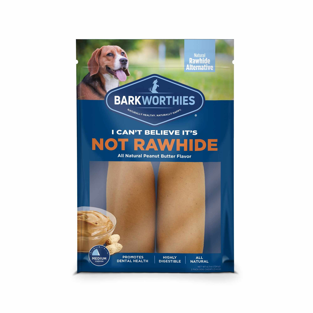 Barkworthies I Can't Believe It's Not Rawhide Rolls Peanut Butter Small 2pk