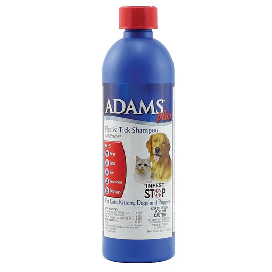 Adams Plus Flea and Tick Shampoo with Precor for Cats and Dogs 12 ounces