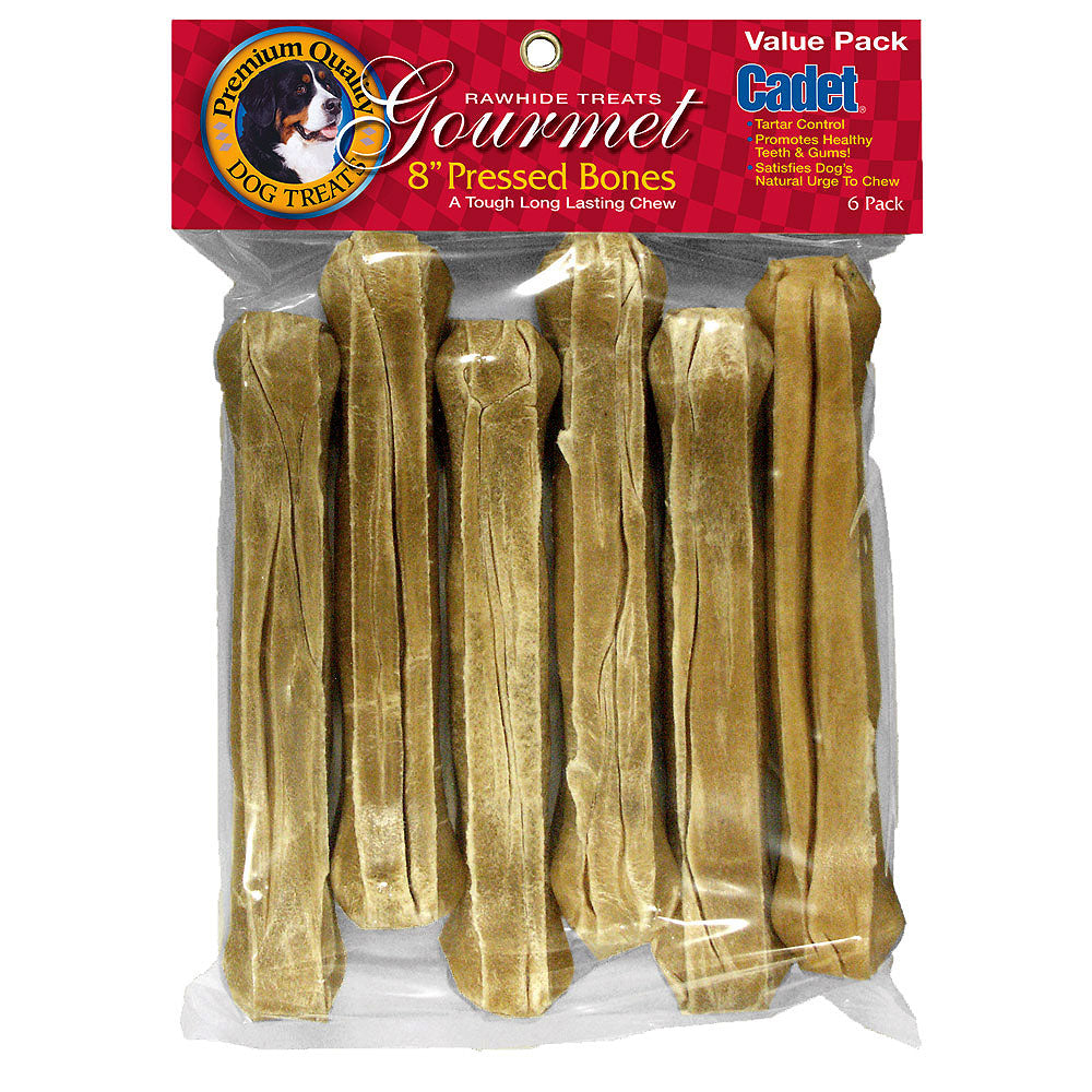 Cadet Pressed Rawhide Bones 8" 6 Pack