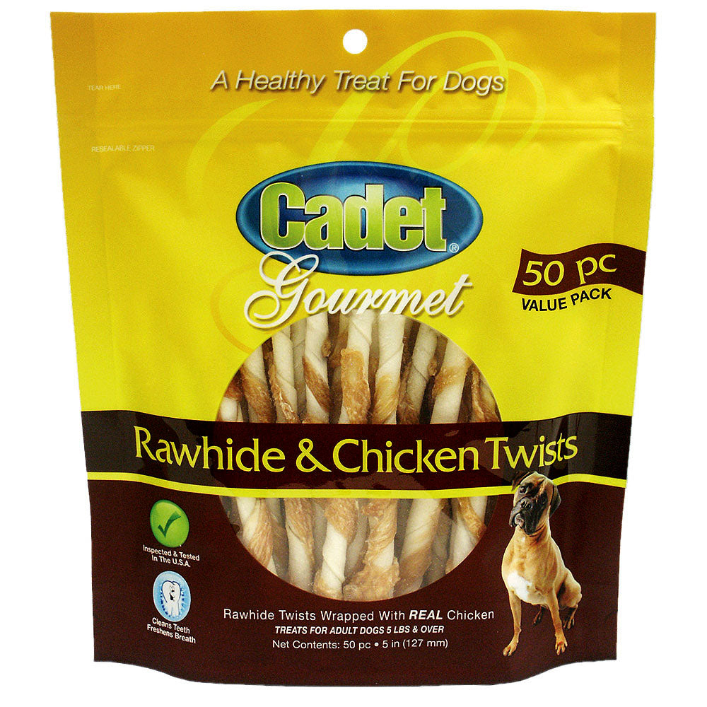 Cadet Premium Gourmet Rawhide and Chicken Twists Treats 50 Pack