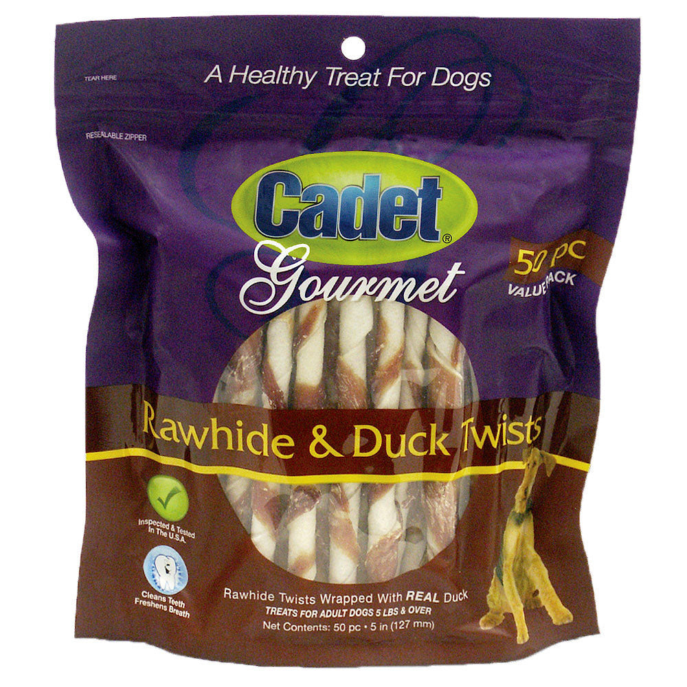 Cadet Premium Gourmet Rawhide and Duck Twists Treats 50 Pack