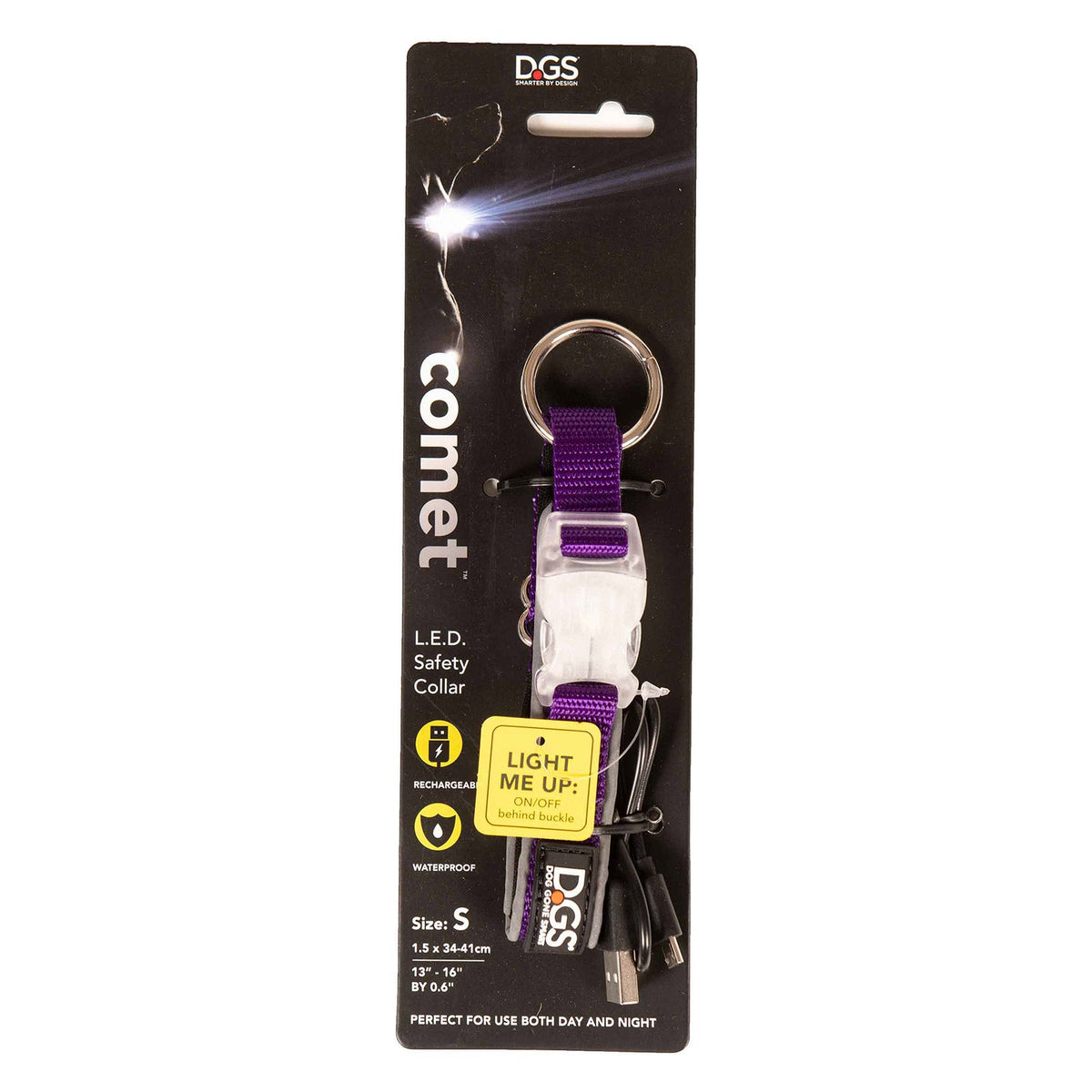 DGS Pet Products Comet Rechargeable Light Up Dog Collar Small Purple