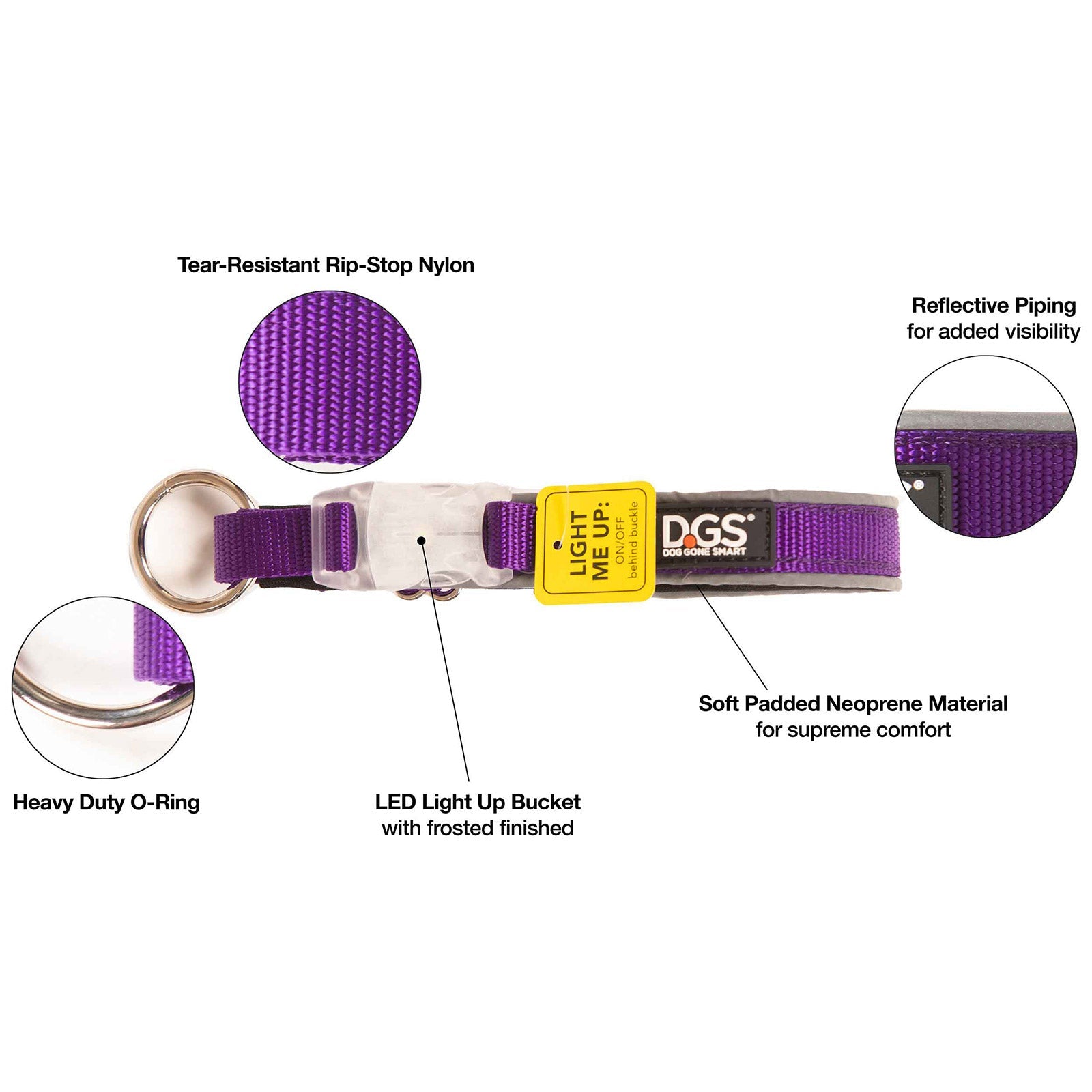 DGS Pet Products Comet Rechargeable Light Up Dog Collar Small Purple-3